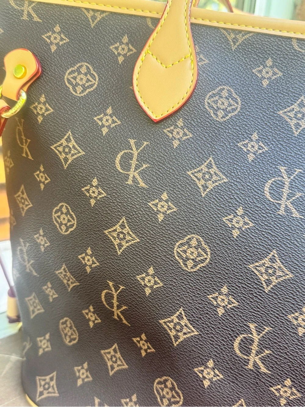 Guyika Brown Monogram Tote with Tan Trim - Picture 4 of 16